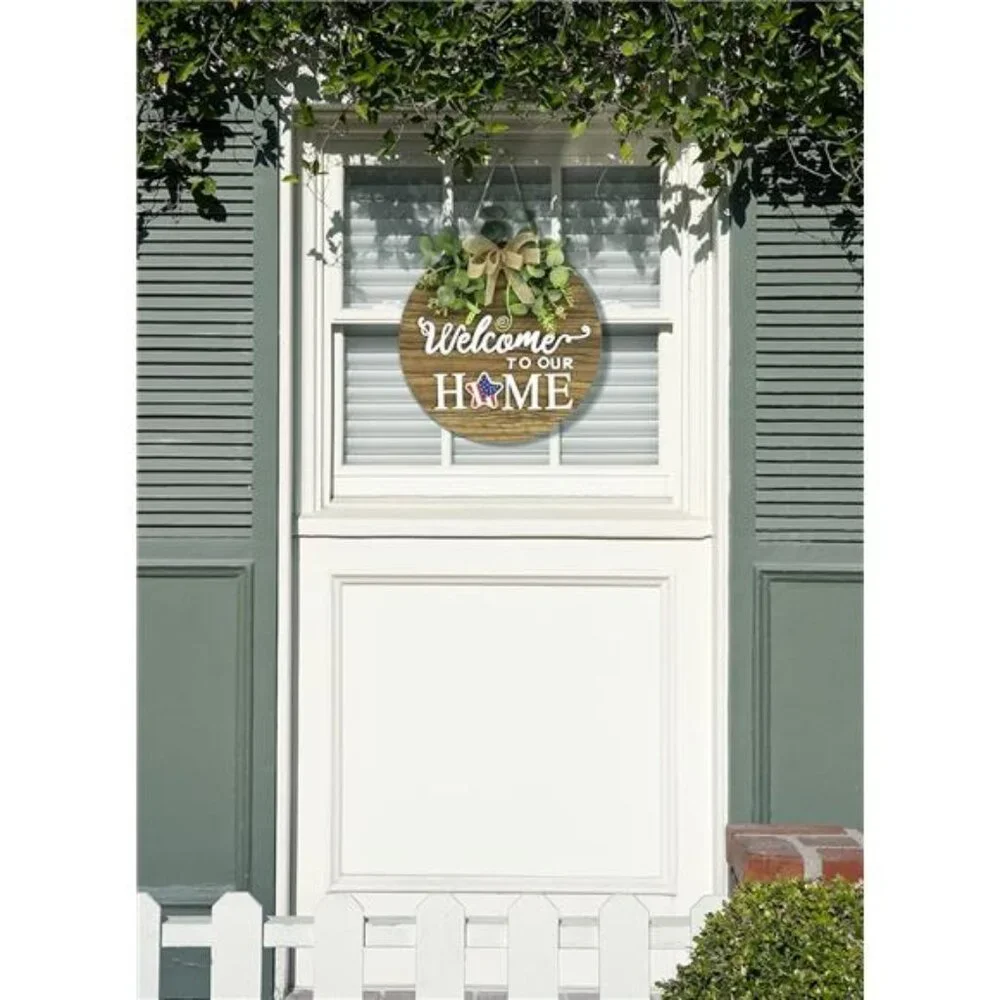 Interchangeable‎ Seasonal Welcome Sign Front Door Decoration Rustic Round Wood